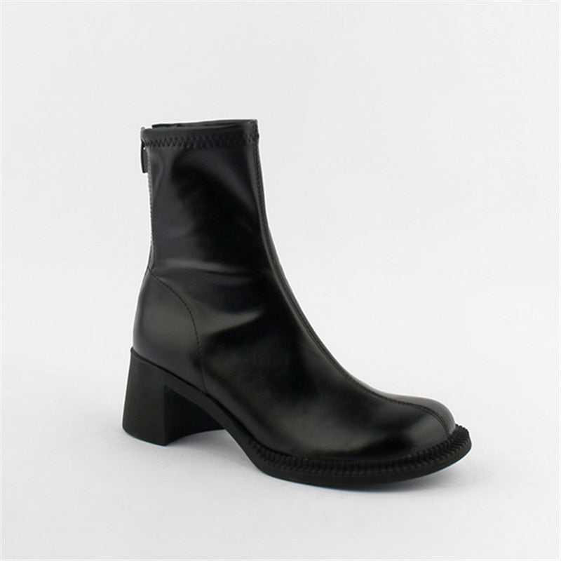 xiangtuibao Sexy Black Women Ankle Boots Chunky High Heel Elastic Sock Boot Ladies Shoes Round Toe Slim Fit Short Booties Autumn Botas Mujer