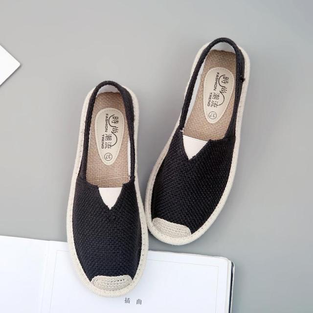 Summer Linen Flat Shoes Women Lightweight Breathable Fisherman Shoes Ladies Soft Casual Leisure Shoes Slip On Lazy Loafers