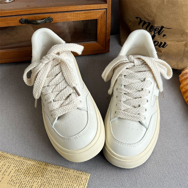 xiangtuibao Synthesis Leather Sneakers Women Designer Woman Spring Autumn Sneakers Female Flat Shoes Lace Up Casual Ladies Vulcanized Shoes
