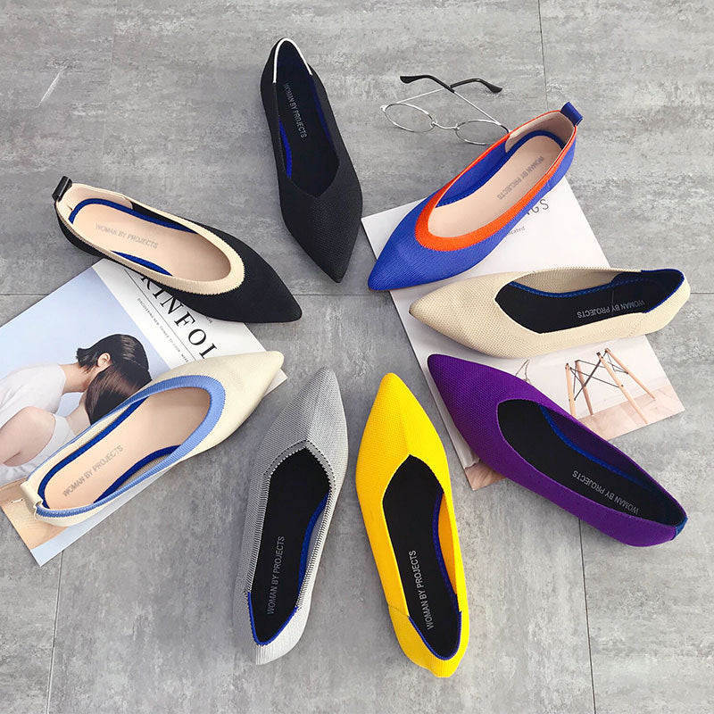 Pointed Toe flats Ladies flat Shoes Comfortable Ballet Knit De Mujer Loafers Autumn Gestante Boat Shoes Soft Bottom Women's Shoe
