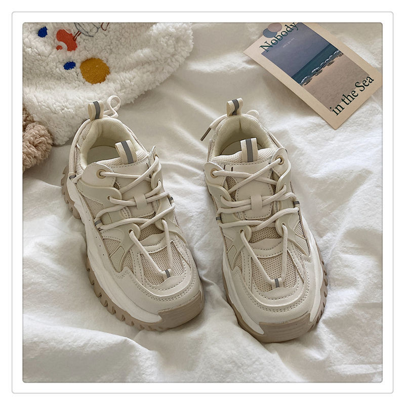 Women Sneakers Fashion Mesh Chunky Girls Casual Spring Reflective Comfortable Thick Sole White Dad Flats Platform Shoes