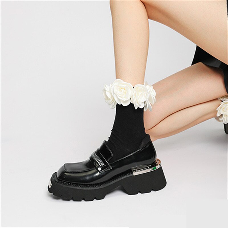 xiangtuibao Women Pumps Thick Sole Platform Low Heel Shoes for Woman Slip-on Espadrilles Chunky Heel Leather Dress Creepers Casual Loafers