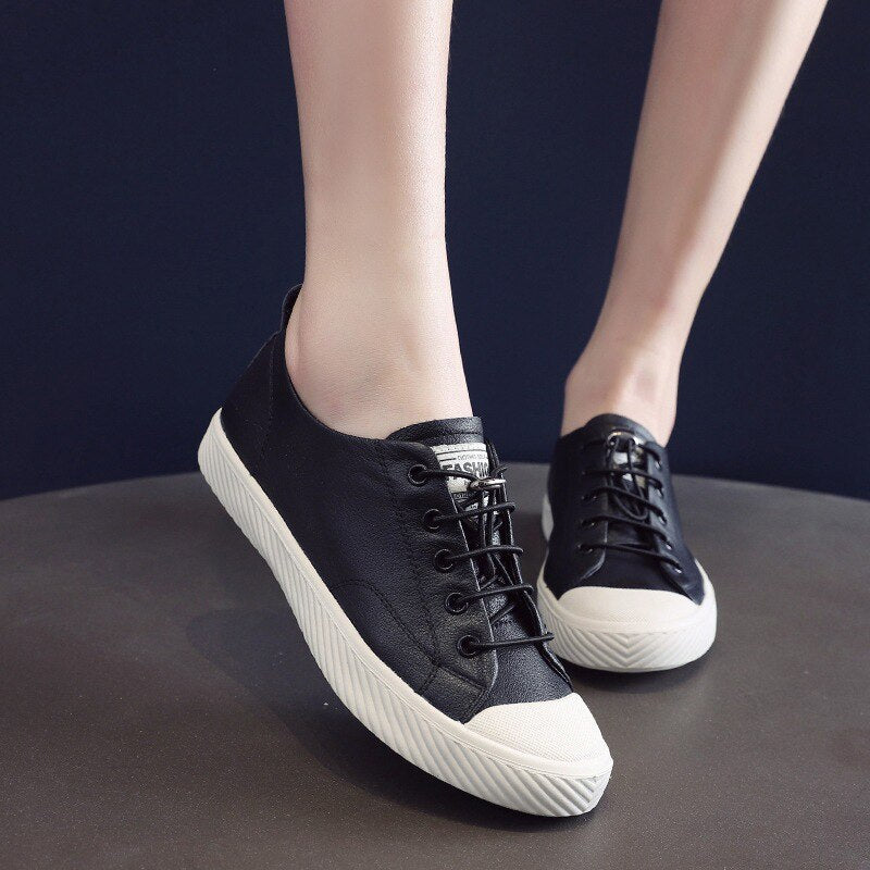xiangtuibao Fashion Cowhide Sneakers Women Casual Breathable Walking Shoes Flat Sport Shoes Genuine Leather Vulcanized Shoes Spring
