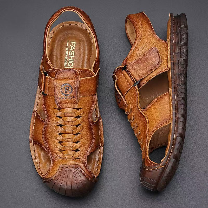 xiangtuibao Summer New PU Leather Men's Sandals Soft Soled Beach Shoes Anti Slip Fashion Hot Sale Men Summer Sandals 8KH174