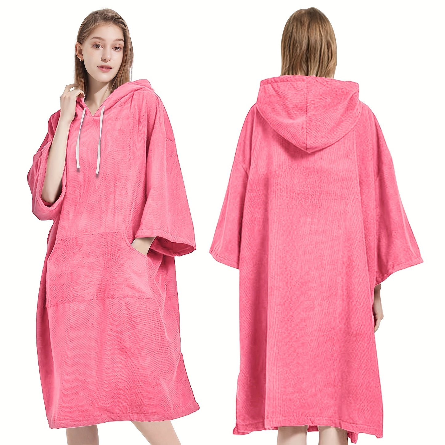 1pc Soft & Absorbent Microfiber Beach Wrap Towel - Long Sleeve Wearable Hooded Robe with Pocket, Quick-Dry Changing Robe for Swimming, Water Park, Beach, Sauna, Spa, and Outdoor Activities - Perfect for Women