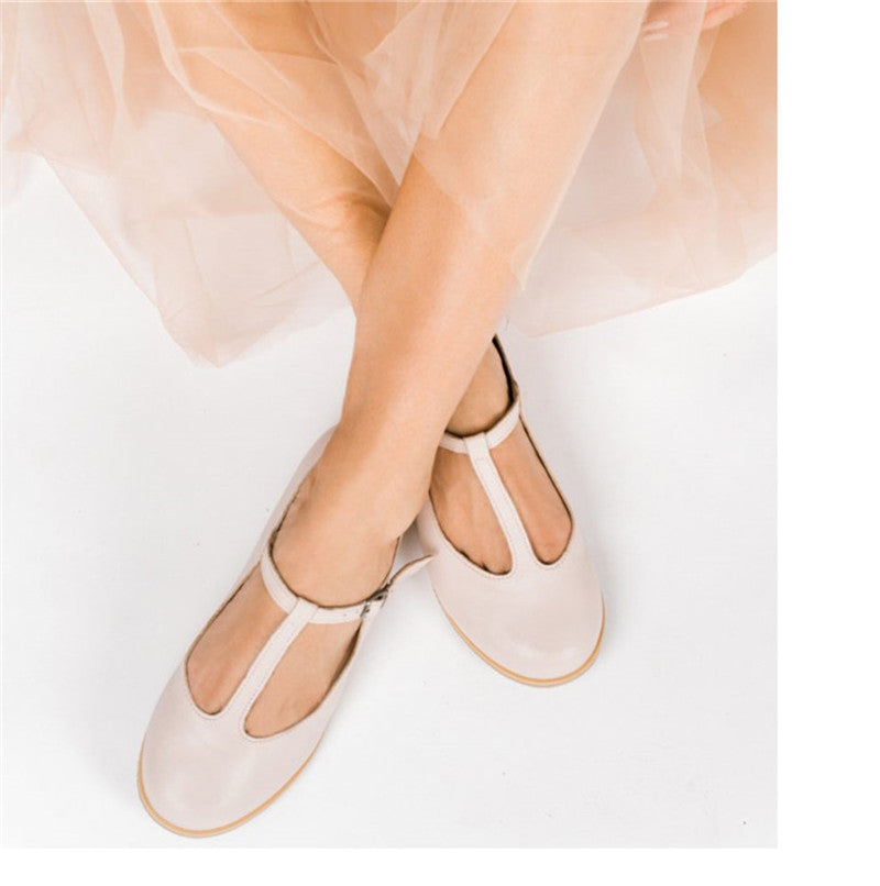 Women Flat Shoes Retro Handmade T-straps Vintage Casual Flats Loafer Shoes Woman Large Size