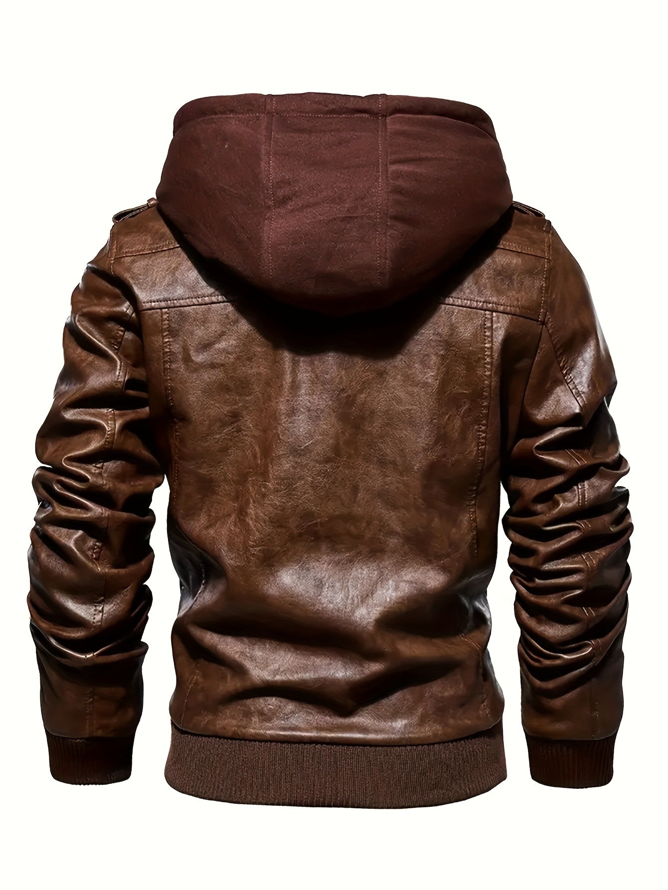 Trendy Mens PU Leather Biker Jacket - Chic Hooded Design with Zip Up Closure - Durable & Stylish Casual Wear