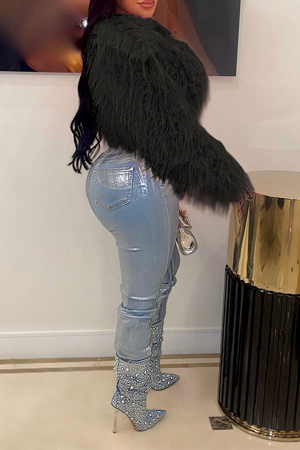 xiangtuibao Solid Color Faux Fur Luxe Crop Coat