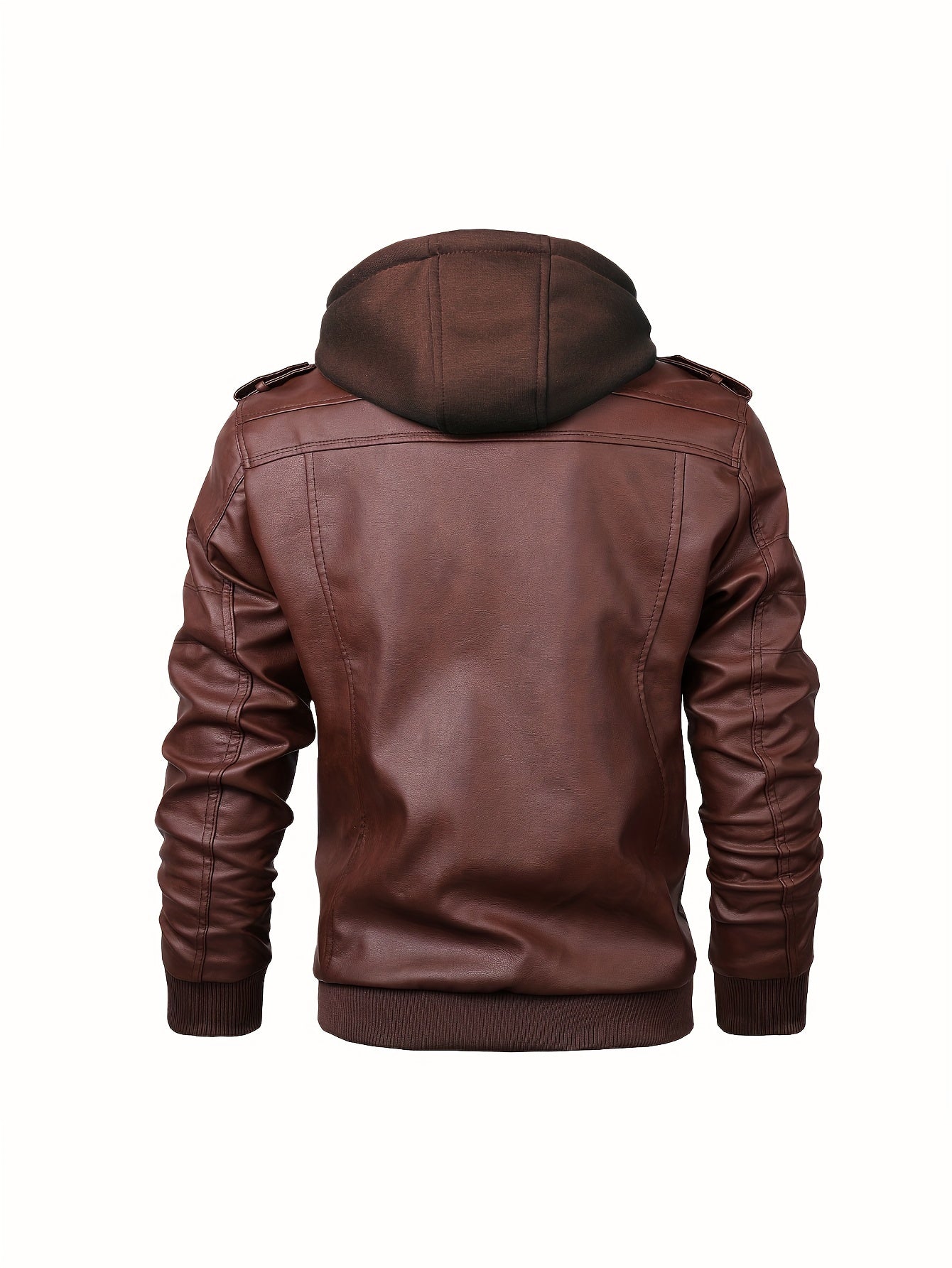 Trendy Mens PU Leather Biker Jacket - Chic Hooded Design with Zip Up Closure - Durable & Stylish Casual Wear