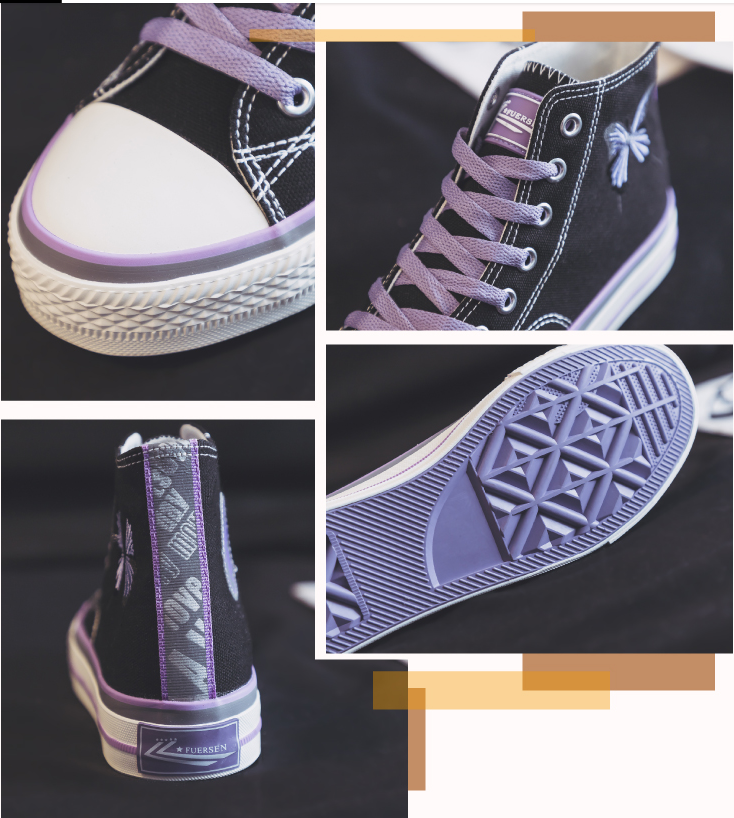 xiangtuibao Spring New Women Canvas Shoes Fashion Drawings Girl Purple Vulcanized Sneakers Butterfly Embroidery Casual High Low Flat Shoes