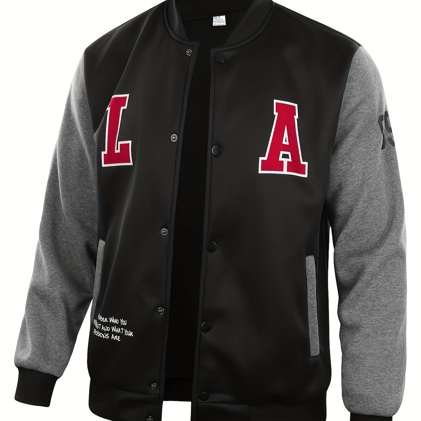 Mens Classic LA Print Varsity Jacket - Stylish Color Block Design - Durable Button Up for Spring/Fall - Trendy College Baseball Style