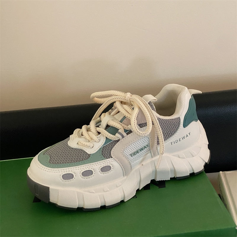 xiangtuibao Women Sneakers Running Shoes Spring Autumn INS Breathable Mesh Trainers Shoes Casual Female Lace Up Thick Sole Sneakers Ladies