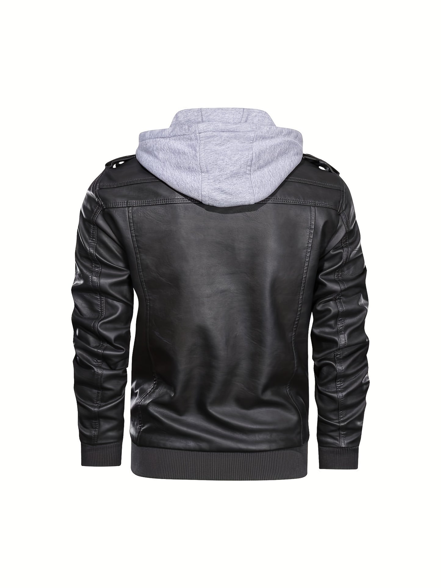 Trendy Mens PU Leather Biker Jacket - Chic Hooded Design with Zip Up Closure - Durable & Stylish Casual Wear