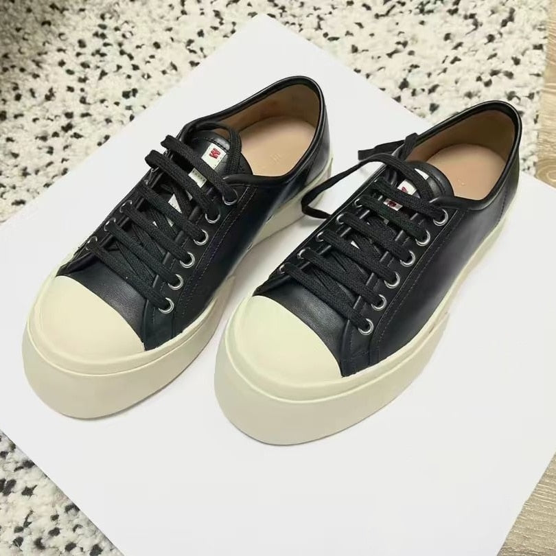 xiangtuibao Big Head Thick Sole Shoes Men's and Women's Same Flat Bottom Bottom Increase Leisure Sports Line Lace -up Big Size Shoes