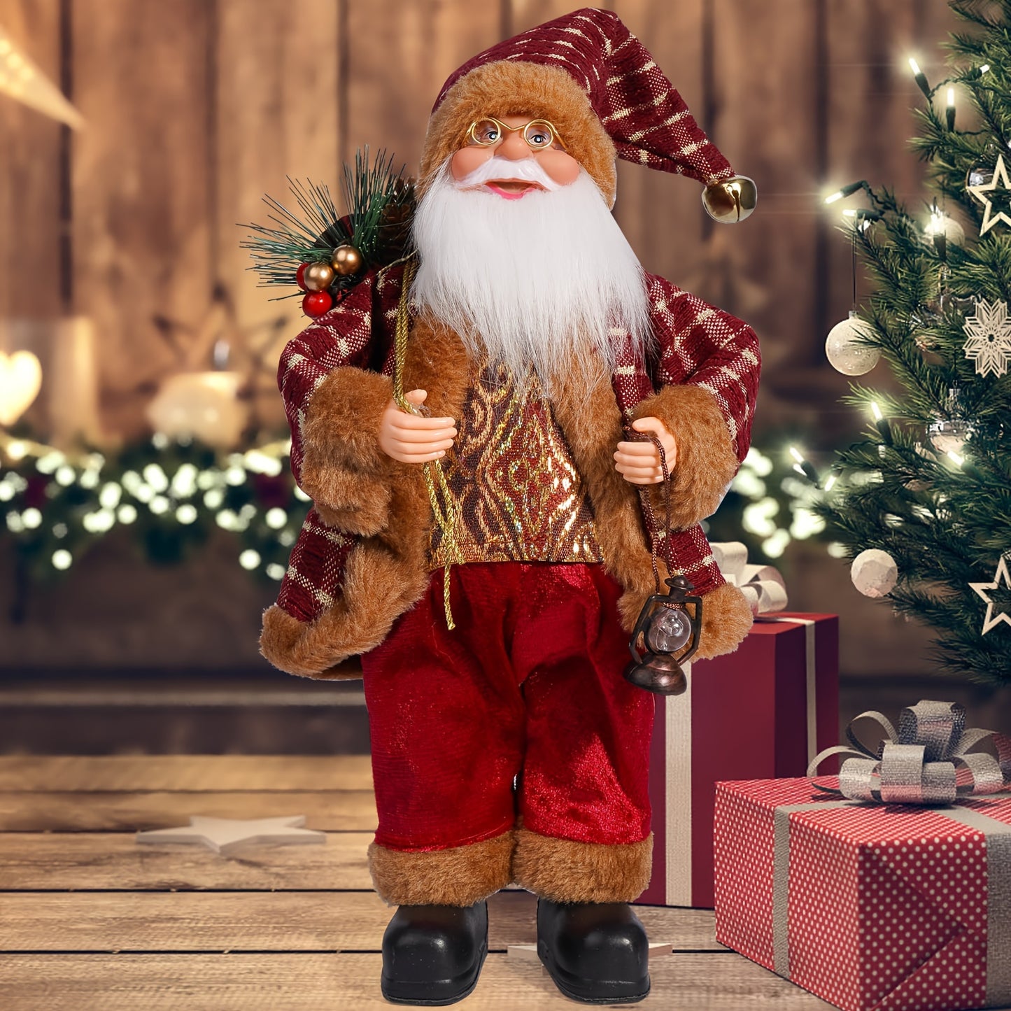 12-Inch Adorable Santa Claus Figurine - Vibrant Polyester Christmas Decoration for Holiday Parties, Events, and Home Display with Festive Red Hat and Beard