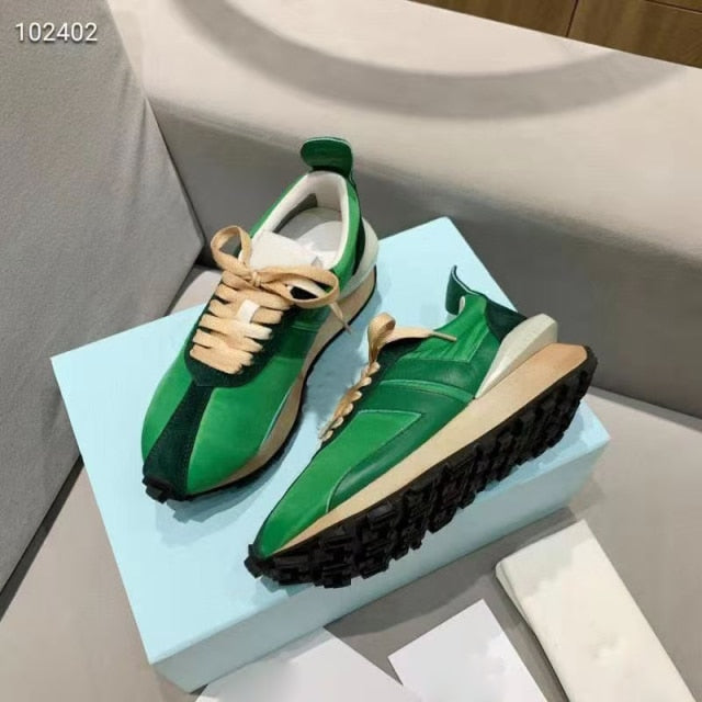 Spring Thick Sole Casual Daddy Shoes Women Flat Mixed Color Lace Up Patchwork Sneakers Outdoor Walk Tennis Shoes Unisex