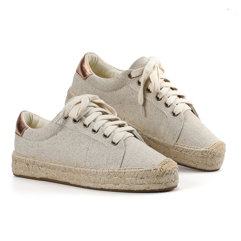 Zapatillas Mujer Tienda Soludos Women's Lace-up Espadrilles Casual Platform Sneakers Sewing Wedges Shoes For Flat Round Hemp