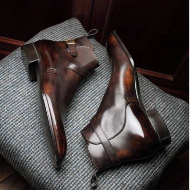 xiangtuibao Men's Shoes New Fashion Handmade Pu Leather Classic Buckle Boots Low Heel Stylish Casual Formal Chelsea Boots Zapatos 4M871