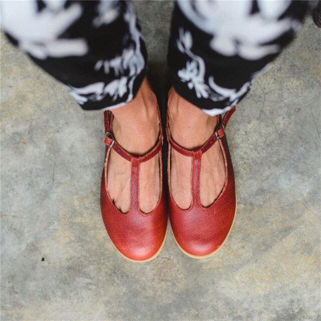 Women Flat Shoes Retro Handmade T-straps Vintage Casual Flats Loafer Shoes Woman Large Size