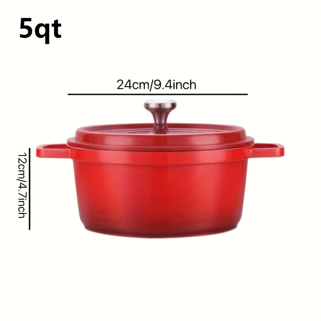 1pc, Premium Enameled Dutch Oven Pot - Heavy-Duty, Non-Stick, Multifunctional Cookware for Home Kitchen - 9.4'' Large Capacity, Durable Cast Aluminum Construction, Easy Cleaning, Versatile Cooking, Kitchen Essentials