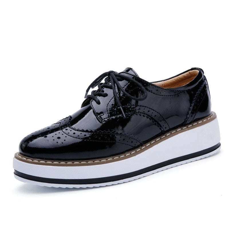 Spring Autumn Flat Oxford Shoes For Women Platform Shoes Woman Brogue Patent Leather Flats Lace Up Women Shoes Female