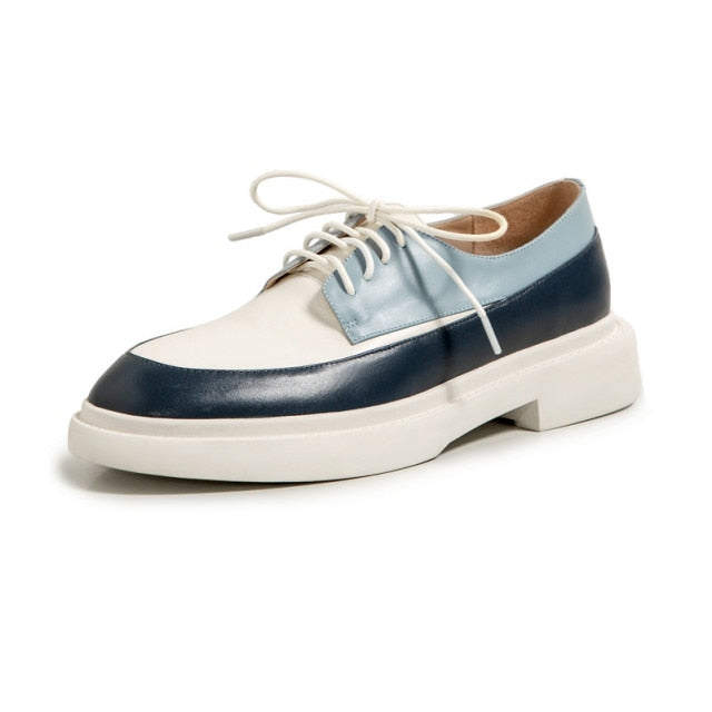 Meotina Natural Genuine Leather Flats Shoes Women Round Toe Casual Shoes Cross Tied Flats Footwear Female Shoes Spring New