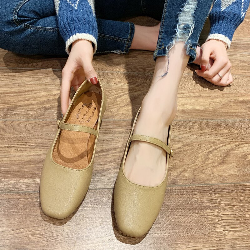 Women Low Heel Shoes Square Toe Retro Mary Janes Pumps Casual Spring Autumn Lady Office Daily Shoes