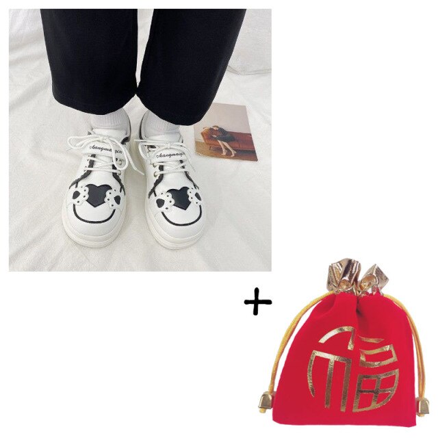 Kawaii Shoes Women Sneakers White Round Head Platform Causal Sports Student Cute Pink Girl Lolita Fashion Flats Spring