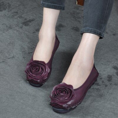 xiangtuibao Genuine Leather Sneakers Women Flat Loafers Shoes Flower Slip On Retro Shoes Female Autumn Soft Mother Flats Loafer