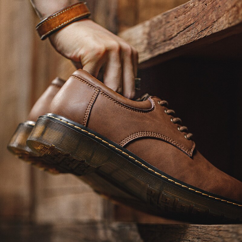 Maden Shoes Spring Autum New Leisure Leather Shoes Men's Trend Big Head Tide Shoes Men British Wind Low Help Shoes