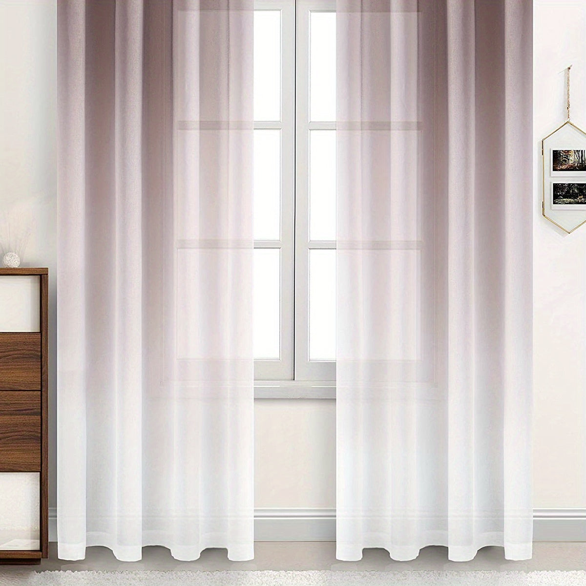 1pc Simple Gradient Sheer Curtain 1pc Printed Curtain, Rod Pocket Window Treatment For Bedroom Office Kitchen Living Room Study Home Decor