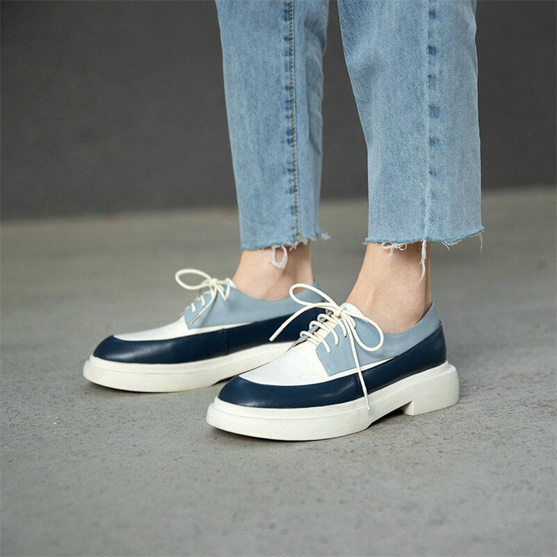 Meotina Natural Genuine Leather Flats Shoes Women Round Toe Casual Shoes Cross Tied Flats Footwear Female Shoes Spring New