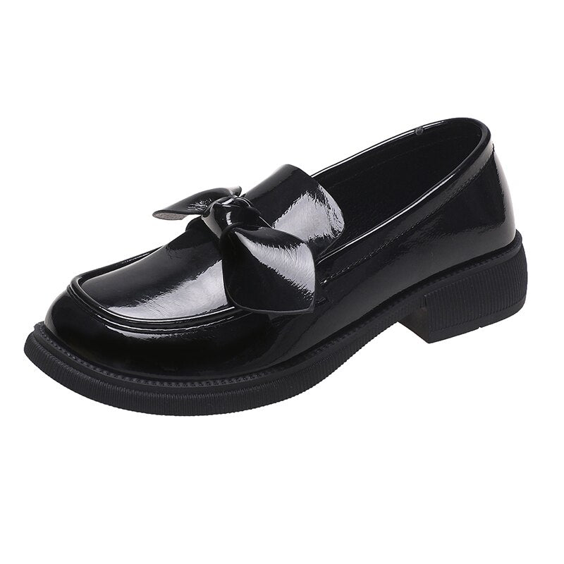 Khaki Sweet Bowknot Oxford Shoes Women Spring Autumn Black Leather Flats New Low Heels Casual Boat Shoes Women Loafers