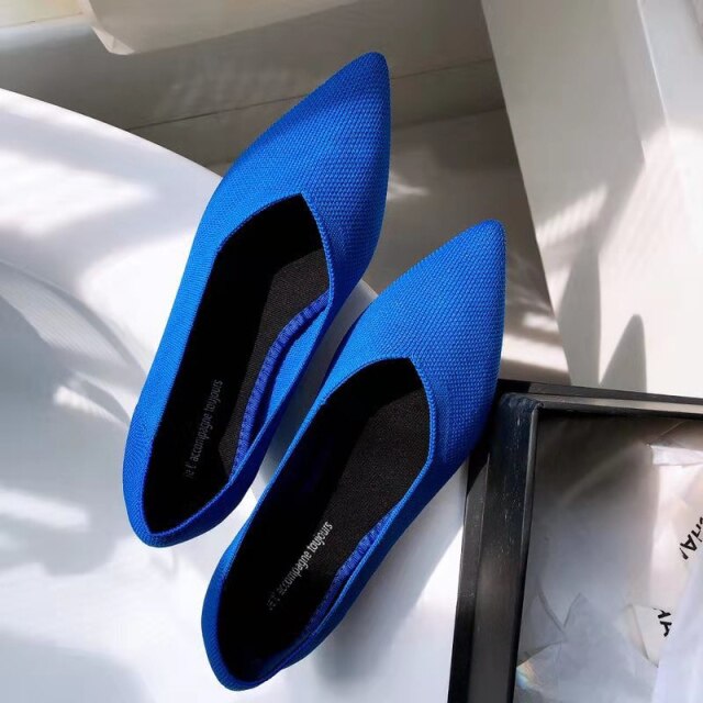 Pointed Toe flats Ladies flat Shoes Comfortable Ballet Knit De Mujer Loafers Autumn Gestante Boat Shoes Soft Bottom Women's Shoe