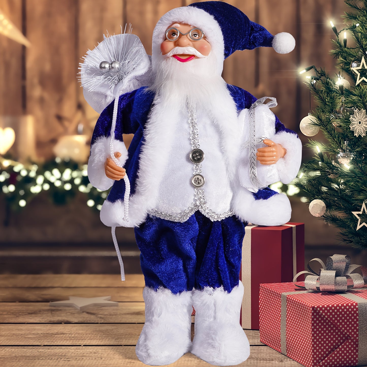 12-Inch Adorable Santa Claus Figurine - Vibrant Polyester Christmas Decoration for Holiday Parties, Events, and Home Display with Festive Red Hat and Beard
