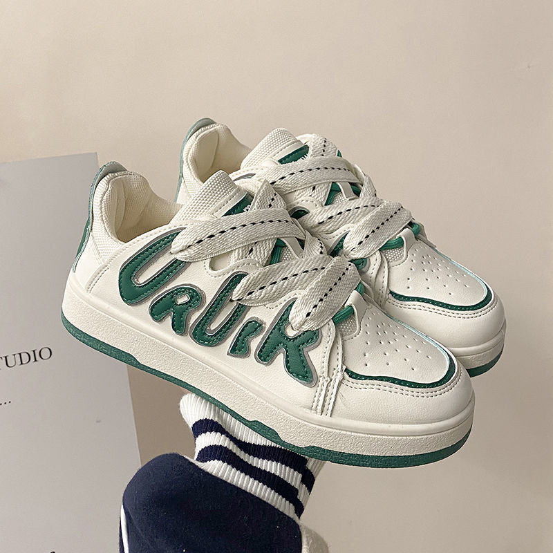 HOUZHOU Sneakers Women's Black Green Platform Spring Sports Tennis Shoes Flat Casual Vulcanize Canvas Korean Rubber Basket