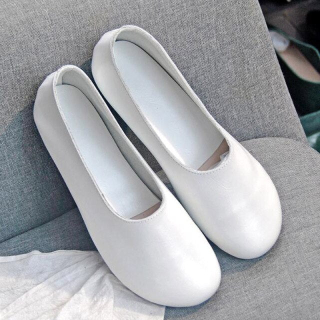 Light Mouth Single Shoes Women's Flat Bottom Candy Color Scoop Shoes Round Head Leather Casual Simple Shoes Zapatos Mujer