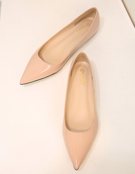 Ladies 2-48 Patent Leather Slip-ons Green Beige Pointy Toe Light Shoes For Women Promotion Simple Flats Spring Outdoor Cute