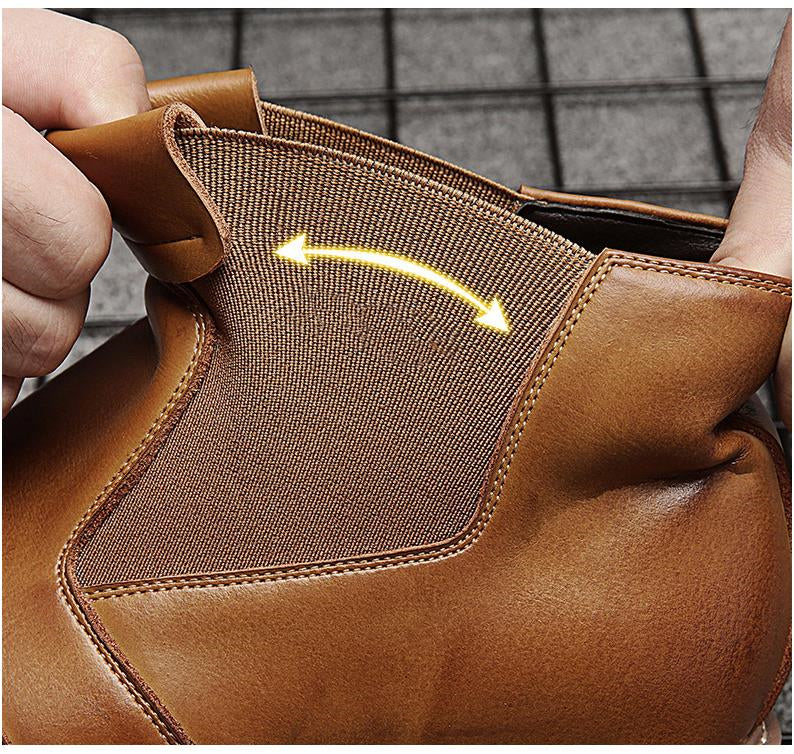 Men Genuine Leather Chelsea Boots Autumn Winter Brogues Shoes Male Platform Ankle Boots Breathable Fashion Motorcycle Boots