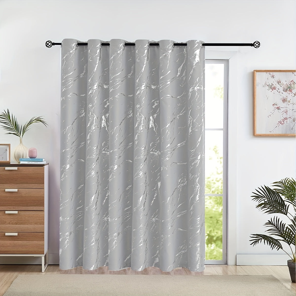 1pc Modern Grey Golden Silvery Marble Pattern Curtain for Bedroom, Office, Kitchen, Living Room, and Study - Classic European Design for Home Decoration
