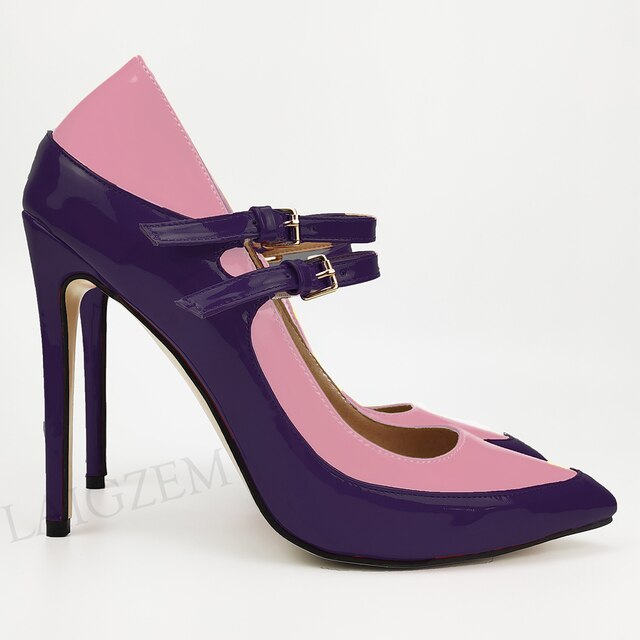 Pinpaixiong Color Contrast Women Heels Buckle Straps Desgin 12CM High Heels Shoes Women Scarpe Donna Tacones Size 34 43 44 47