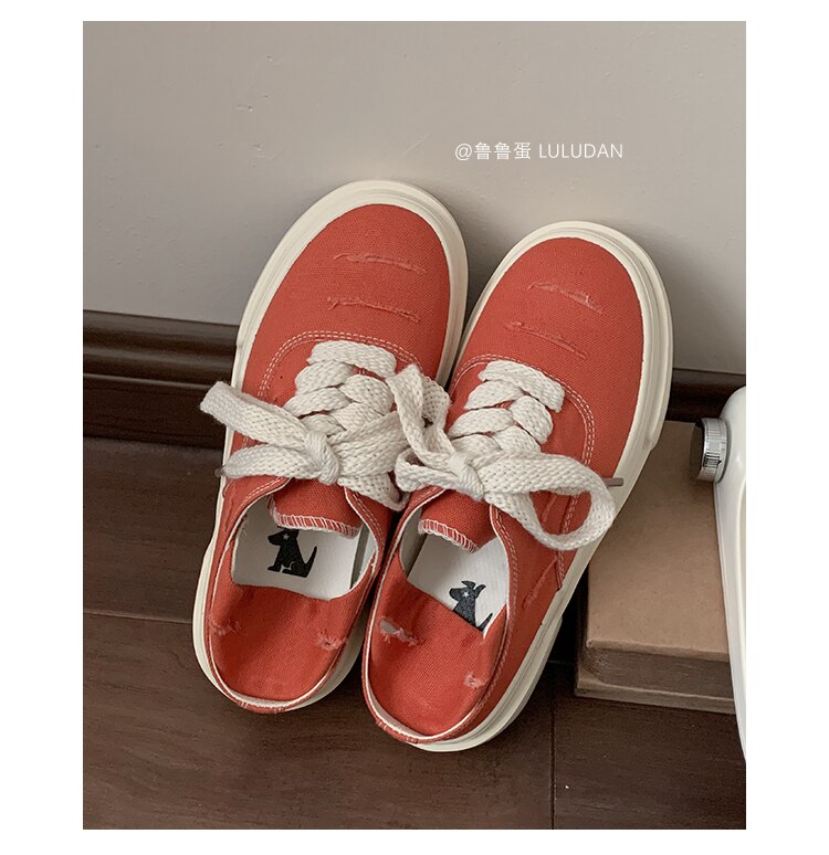xiangtuibao INS Red Platform Canvas Sneakers Women Lace Up Flats Shoes Woman Vulcanized Shoes Sports Ladies Spring Autumn Tennis Sneakers