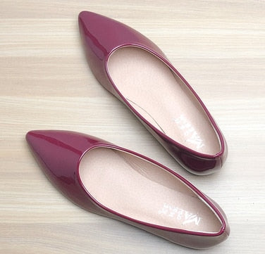 Ladies 2-48 Patent Leather Slip-ons Green Beige Pointy Toe Light Shoes For Women Promotion Simple Flats Spring Outdoor Cute