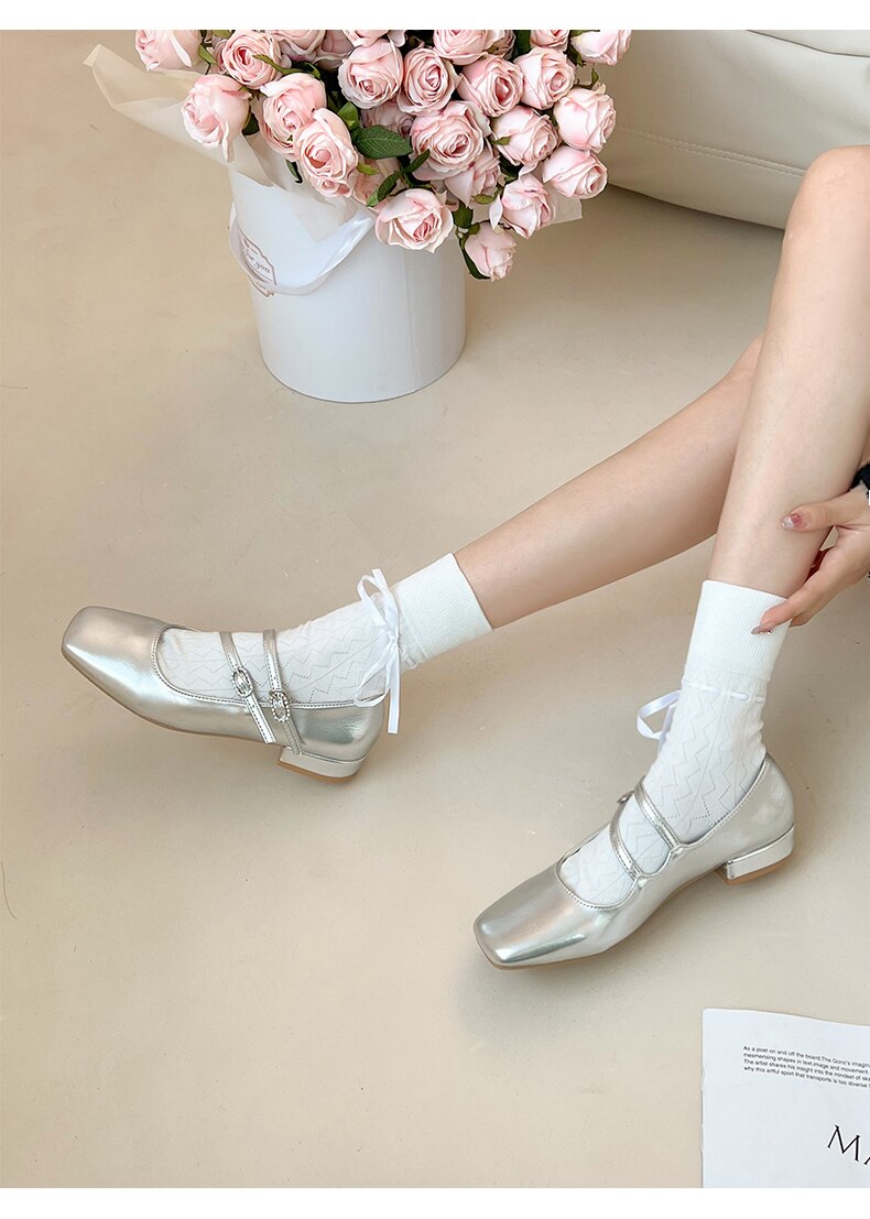 xiangtuibao Woman Pumps Mary Jane Low Heels Shoes Leather Casual Shoes Women Retro Style Square Heeled Shoes Ladies Elegant Lolita Shoes NEW
