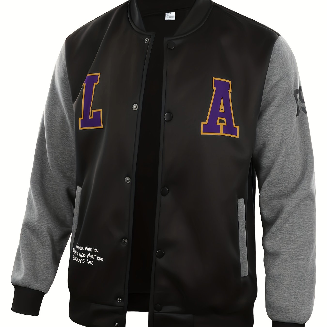 Mens Classic LA Print Varsity Jacket - Stylish Color Block Design - Durable Button Up for Spring/Fall - Trendy College Baseball Style