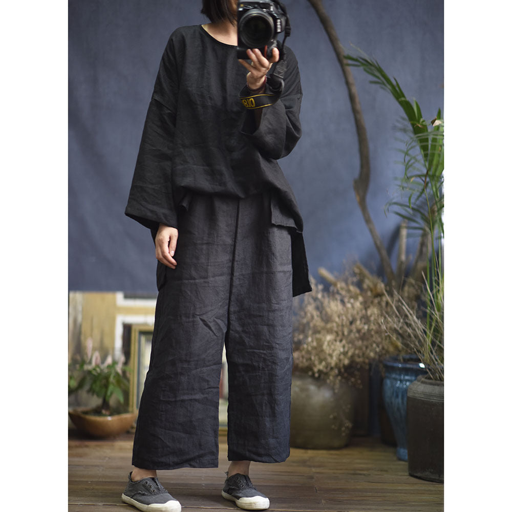 2025 Su Nian Weiyang, Autumn Zen/Cotton and Linen Retro Spring and Autumn Pullover Split Sleeve Hemp Shirt Women's Clothing