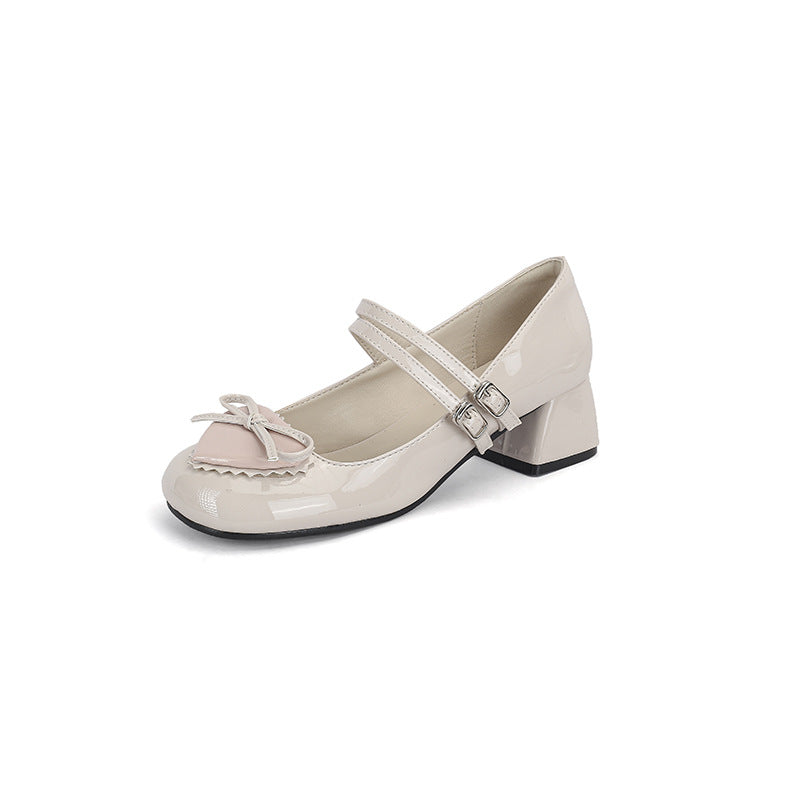 xiangtuibao Women Metalic Shoes Mary Jane Square Toe Slip On Summer High Heels Shallow Mouth Chunky Sandals Footwear Lace-Up Classic St