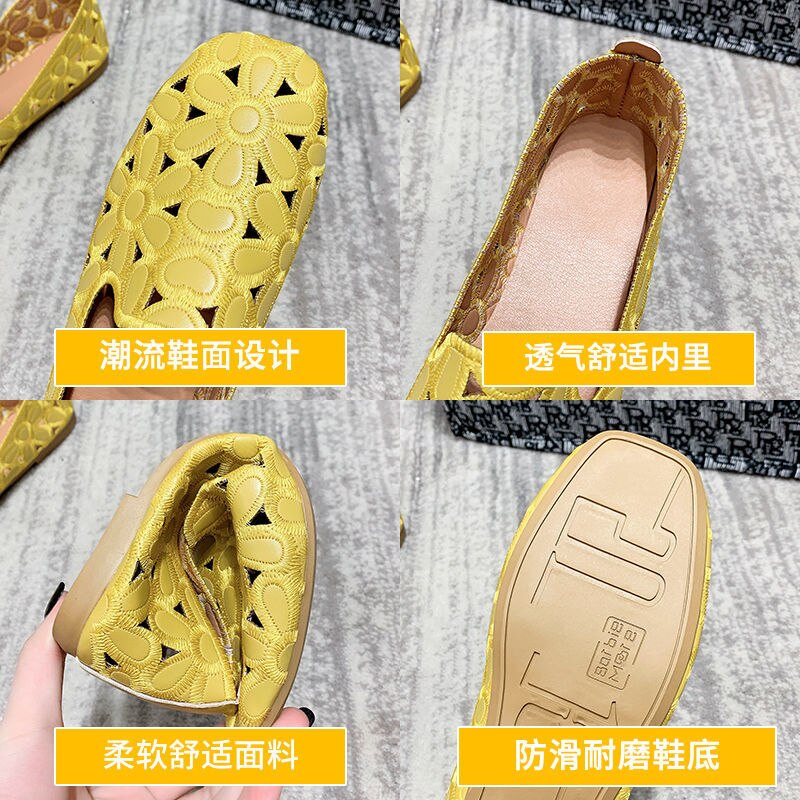 xiangtuibao Square Toe Loafers Women Soft Leather Flats Ladies Hollow Out Flat Shoes Woman Flats Embroidery Loafers