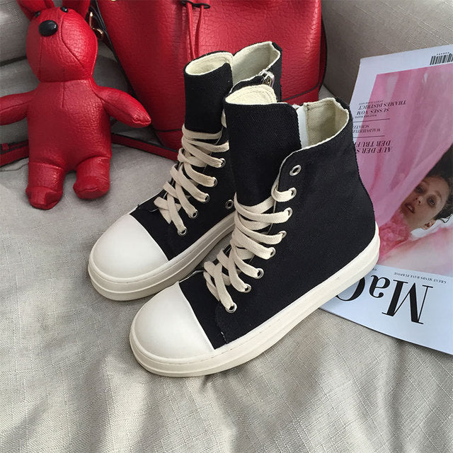 xiangtuibao Canvas Shoes Women Chunky Sneakers Solid Woman Shoes Spring Fashion Black Sneakers For Women Flat Light Ladies Shoe