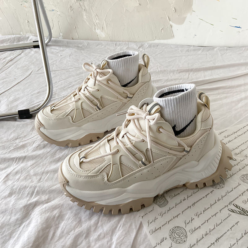 Women Sneakers Fashion Mesh Chunky Girls Casual Spring Reflective Comfortable Thick Sole White Dad Flats Platform Shoes